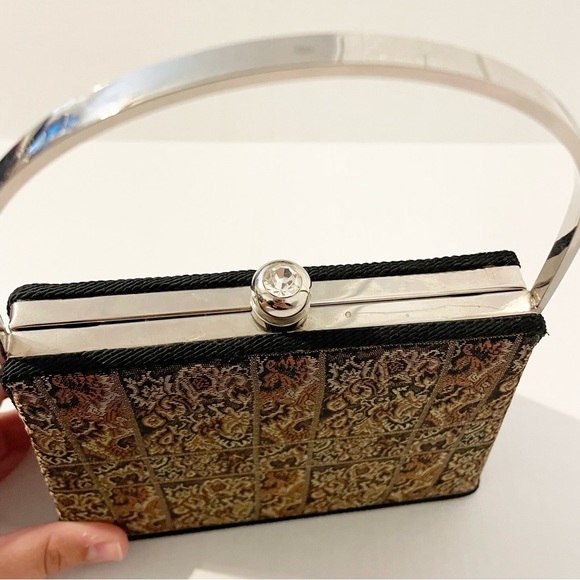 Vintage Moo Roo Charleston Purse Tapestry Bag Metal Handle Handbag Structured - Picture 2 of 10